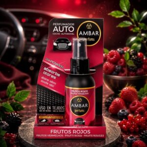 🚗 – Spray Désodorisant Voiture Fruits Rouges Ambar 90 ML 🚗